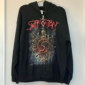 Gildan Suffocation Band Zip Up Hoodie Sz L Death Metal Metalhead Rare HTF 2000s
